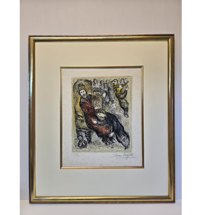 Marc Chagall  "KÖNIG DAVID MIT LYRA "  HANDSIGNIERT - GERAHMT