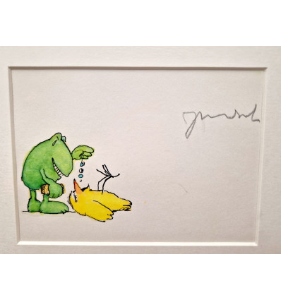 Janosch- UNIKAT -  Der Frosch mit seiner Medizin -  handsigniert